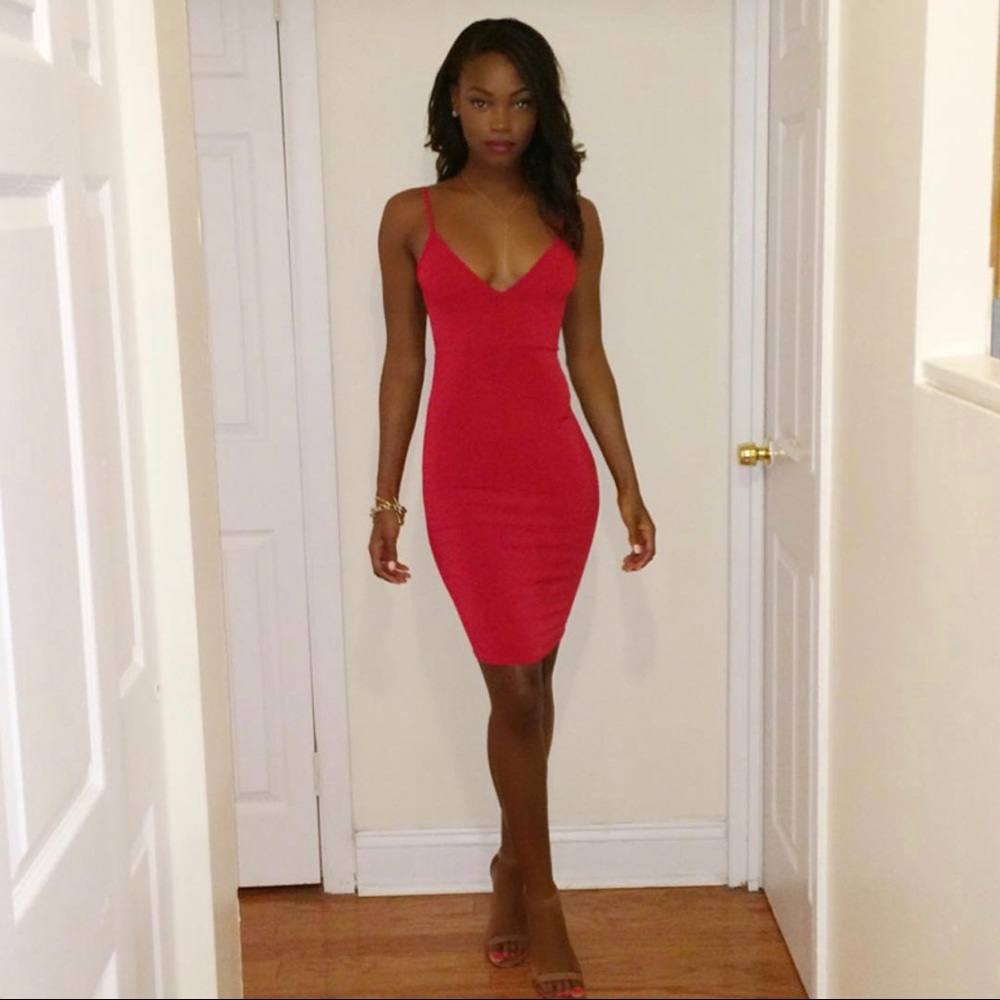 Red Bodycon Midi Dress